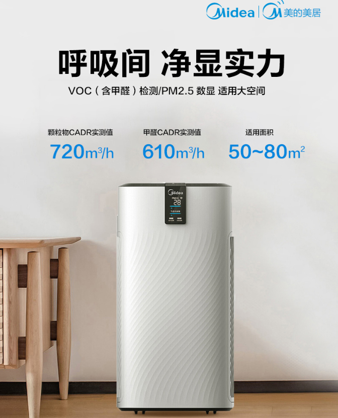 美的（Midea）空气净化器 智能除甲醛除雾霾除过敏原 除菌流感病毒家用KJ700G-H32